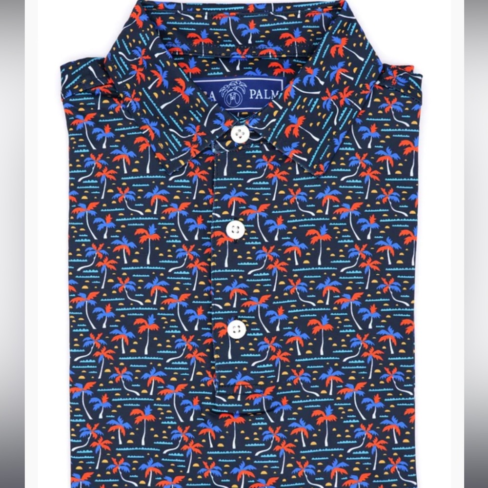 USA Palm silky soft short sleeve collared button polo shirt XL island print